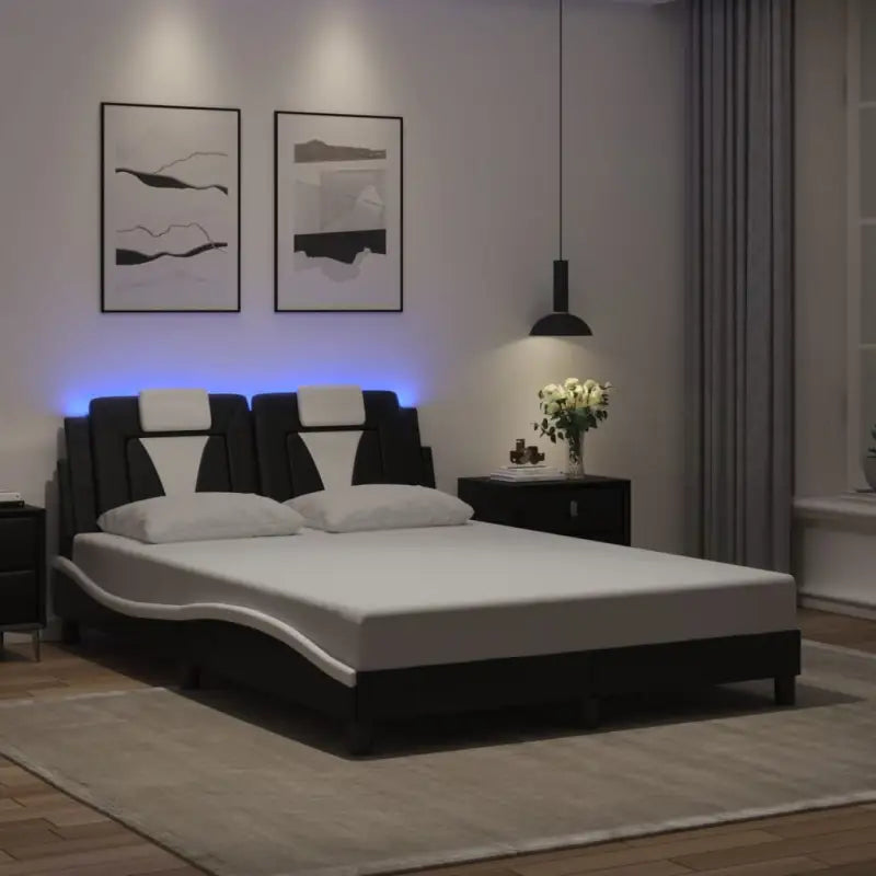 Bedframe met LED-verlichting en multiplex lattenbodem voor comfort - Zwart en wit / 140 x 200 cm - Bedden & bedframes