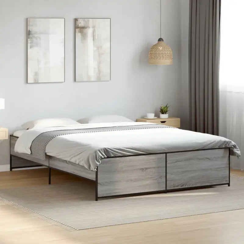 Bedframe met metalen poten en multiplex lattenbodem in grijs sonoma eiken - Bedden & bedframes