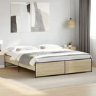 Bedframe met metalen poten en multiplex lattenbodem in grijs sonoma eiken - Sonoma eiken / 200 x 200 cm - Bedden &