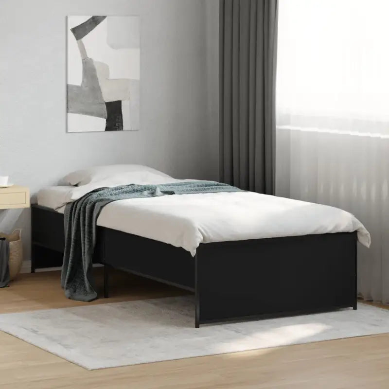 Bedframe met metalen poten en multiplex lattenbodem in grijs sonoma eiken - Zwart / 75 x 190 cm - Bedden & bedframes