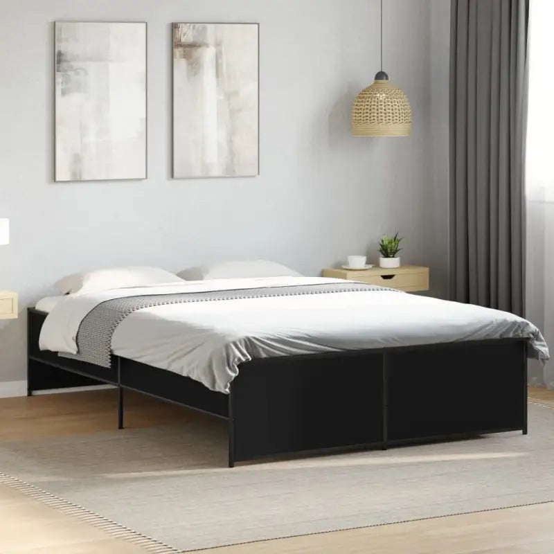 Bedframe met metalen poten en multiplex lattenbodem in grijs sonoma eiken - Zwart / 120 x 190 cm - Bedden & bedframes