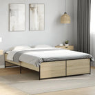 Bedframe met metalen poten en multiplex lattenbodem in grijs sonoma eiken - Sonoma eiken / 135 x 190 cm - Bedden &
