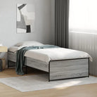 Bedframe met metalen poten en multiplex lattenbodem in grijs sonoma eiken - Grijs sonoma / 100 x 200 cm - Bedden &