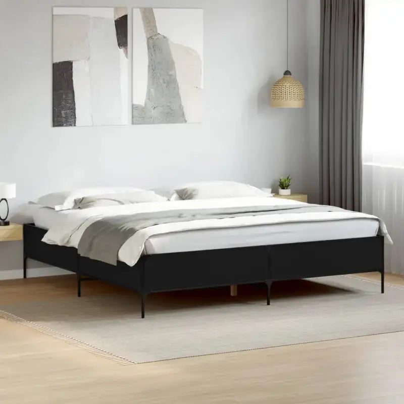 Bedframe met metalen poten en multiplex lattenbodem van bewerkt hout - Zwart / 200 x 200 cm / 44 cm - Bedden & bedframes