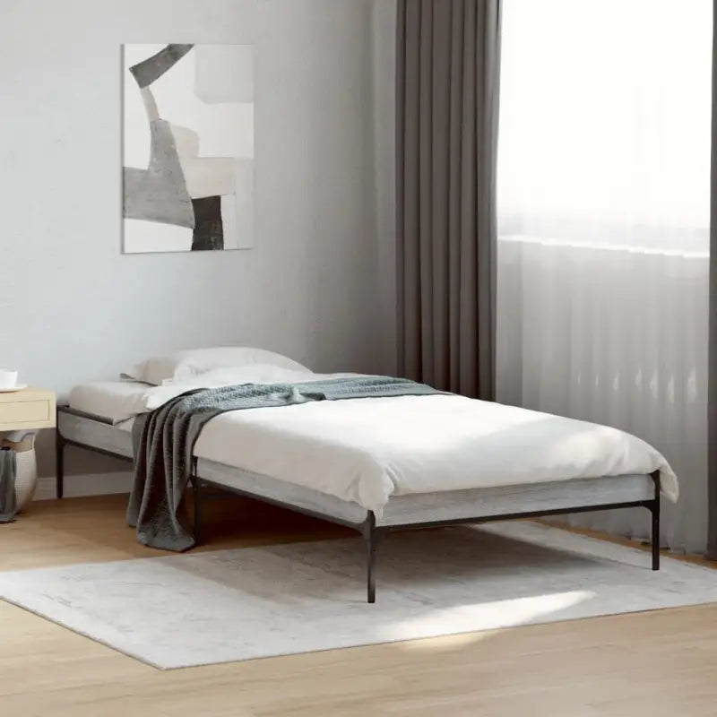 Bedframe met metalen poten en multiplex lattenbodem van bewerkt hout - Grijs sonoma / 75 x 190 cm / 30 cm - Bedden &