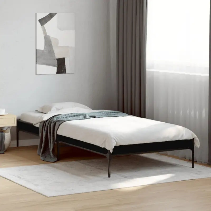 Bedframe met metalen poten en multiplex lattenbodem van bewerkt hout - Zwart / 90 x 190 cm / 30 cm - Bedden & bedframes