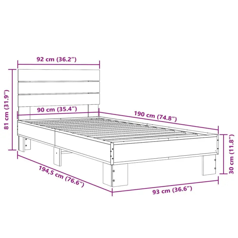 Bedframe met metalen poten en multiplex lattenbodem van bewerkt hout - Bedden & bedframes