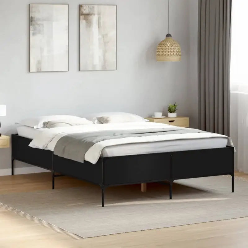 Bedframe met metalen poten en multiplex lattenbodem van bewerkt hout - Zwart / 150 x 200 cm / 44 cm - Bedden & bedframes