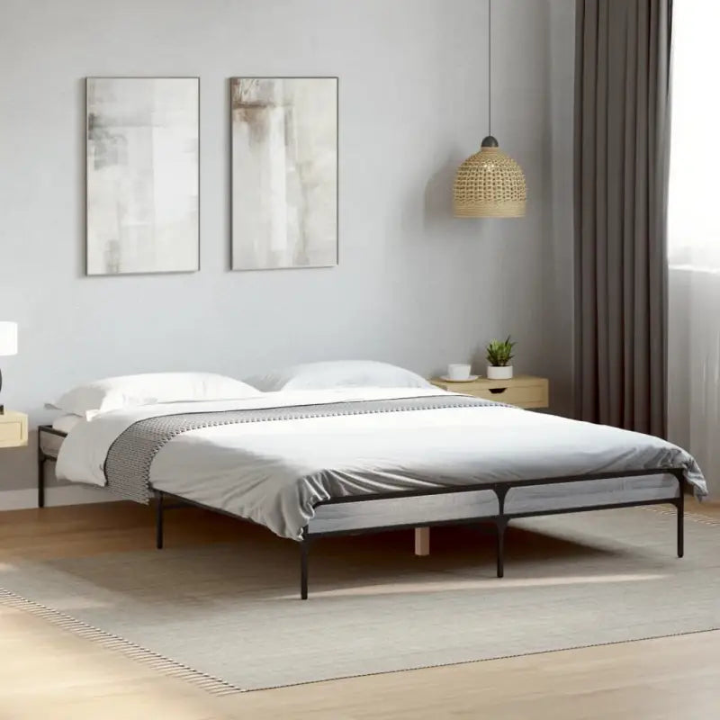 Bedframe met metalen poten en multiplex lattenbodem van bewerkt hout - Grijs sonoma / 120 x 190 cm / 30 cm - Bedden &