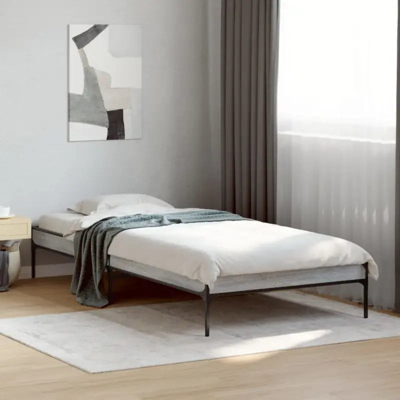 Bedframe met metalen poten en multiplex lattenbodem van bewerkt hout - Grijs sonoma / 90 x 190 cm / 30 cm - Bedden &