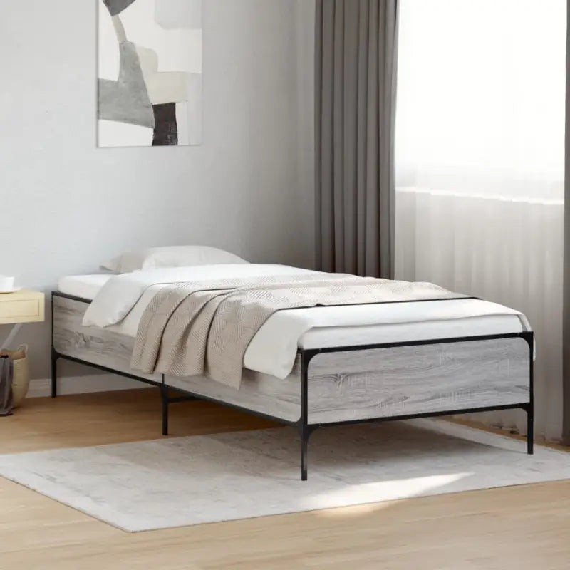 Bedframe met metalen poten en multiplex lattenbodem van bewerkt hout - Grijs sonoma / 100 x 200 cm / 44 cm - Bedden &