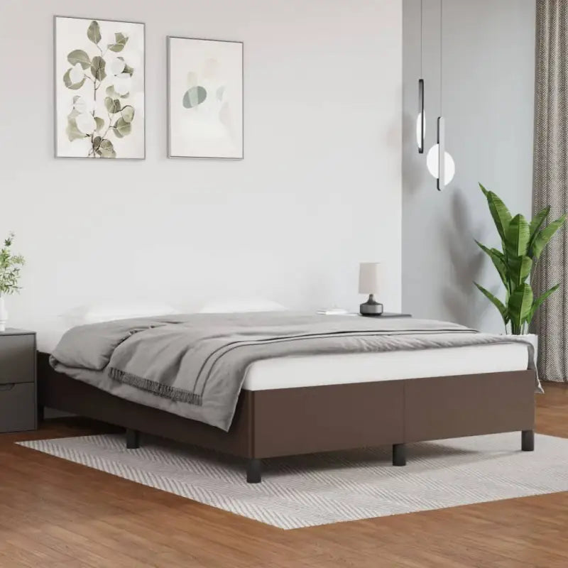 Bedframe met multiplex lattenbodem en duurzaam kunstleer - Bruin / 140 x 190 cm / 35 cm - Bedden & bedframes