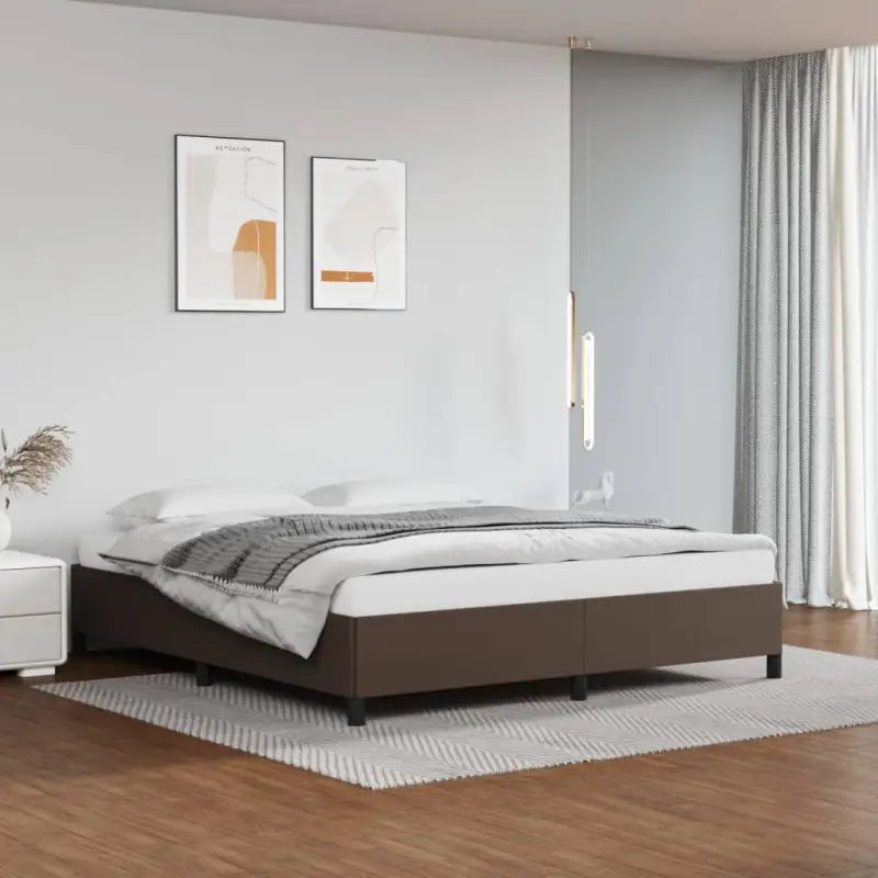 Bedframe met multiplex lattenbodem en duurzaam kunstleer - Bruin / 160 x 200 cm / 35 cm - Bedden & bedframes