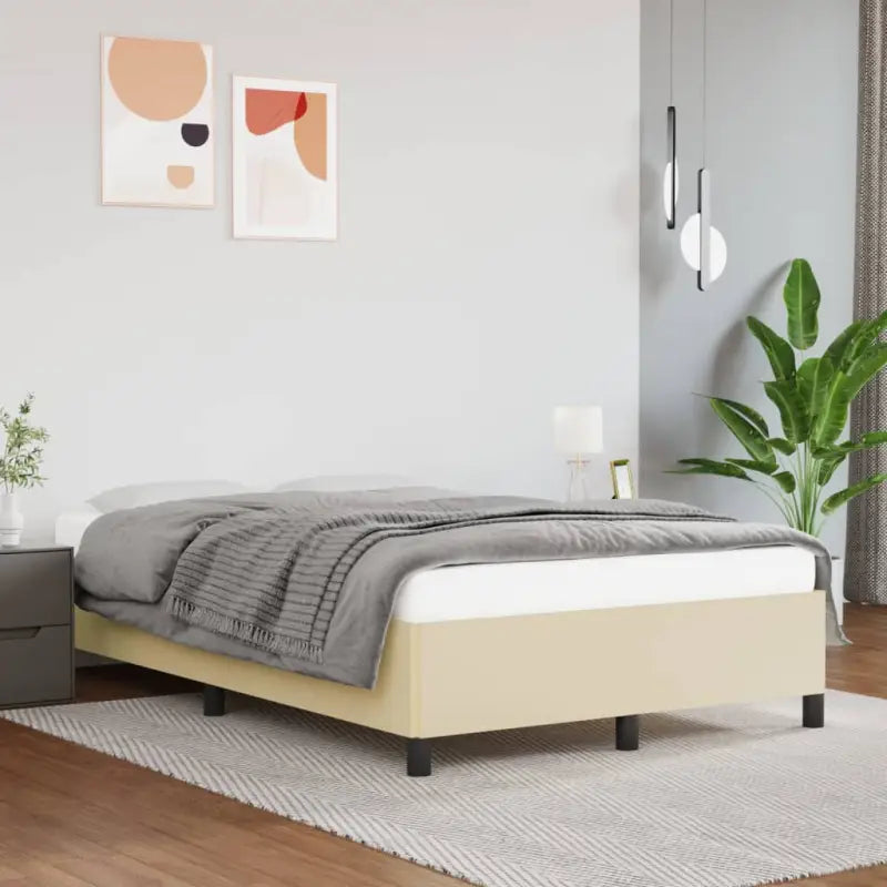 Bedframe met multiplex lattenbodem en duurzaam kunstleer - Crème / 120 x 200 cm / 35 cm - Bedden & bedframes