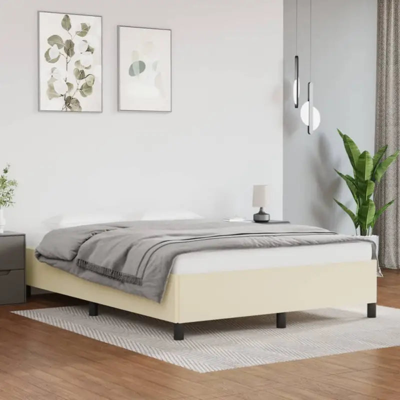 Bedframe met multiplex lattenbodem en duurzaam kunstleer - Crème / 140 x 200 cm / 35 cm - Bedden & bedframes