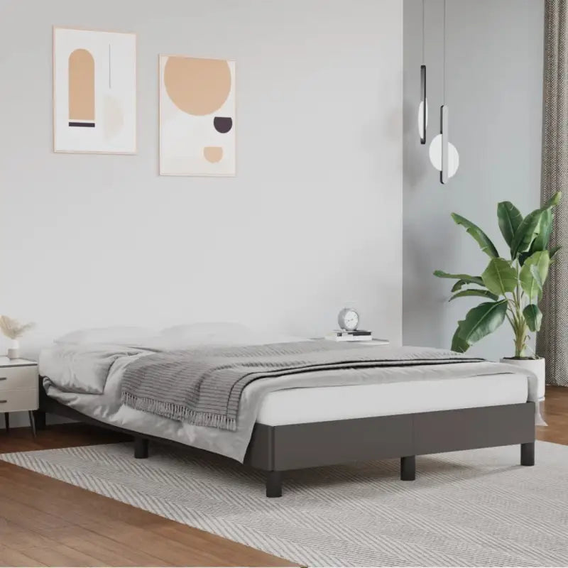 Bedframe met multiplex lattenbodem en duurzaam kunstleer - Grijs / 120 x 200 cm / 25 cm - Bedden & bedframes