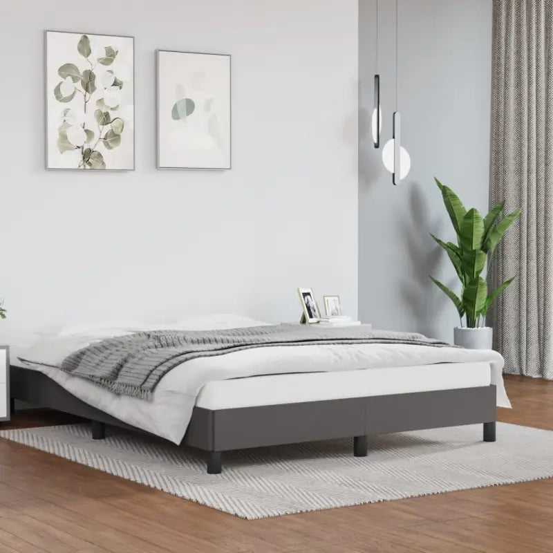 Bedframe met multiplex lattenbodem en duurzaam kunstleer - Grijs / 140 x 200 cm / 25 cm - Bedden & bedframes