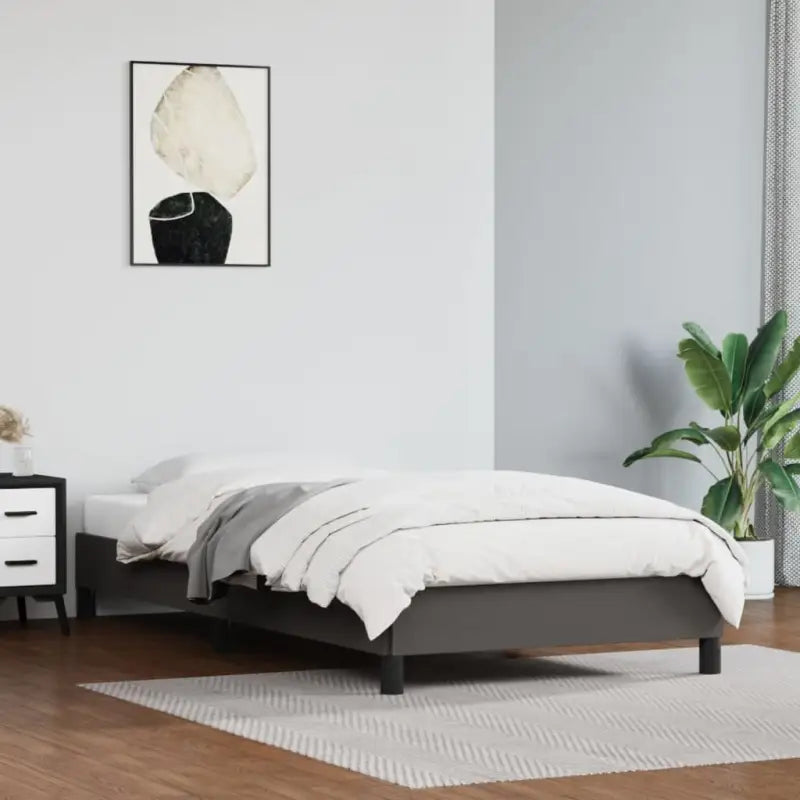 Bedframe met multiplex lattenbodem en duurzaam kunstleer - Grijs / 90 x 200 cm / 25 cm - Bedden & bedframes