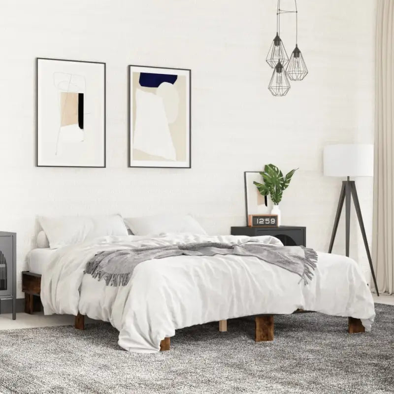 Bedframe met multiplex lattenbodem van bewerkt hout voor stevige slaap - Gerookt eiken / 150 x 200 cm - Bedden &