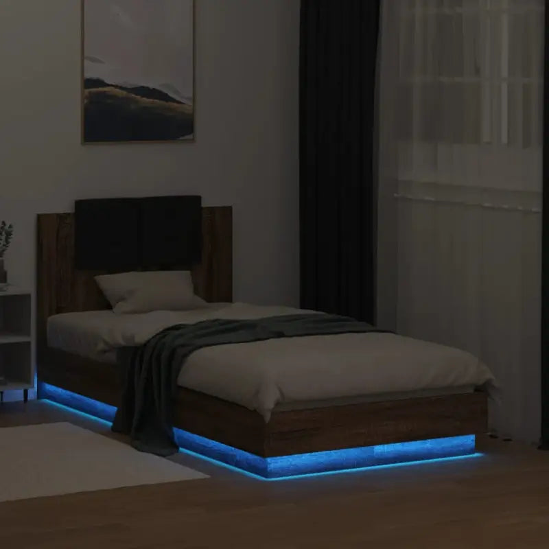 Bedframe met rgb led-verlichting en hoofdeinde voor een stijlvolle slaapkamer - bruin eikenkleur / 75 x 190 cm - Bedden