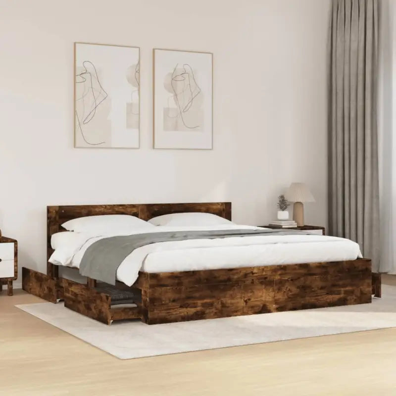 Bedframe van bewerkt hout voor een comfortabele slaapkamer - Gerookt eiken / 180 x 200 cm - Bedden & bedframes