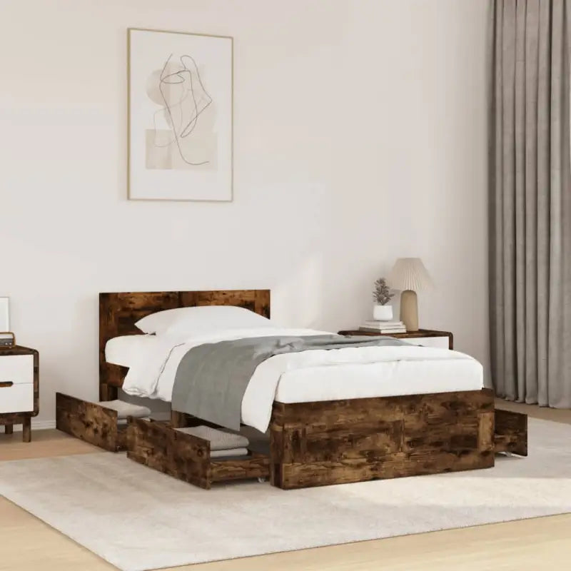 Bedframe van bewerkt hout voor een comfortabele slaapkamer - Gerookt eiken / 90 x 200 cm - Bedden & bedframes