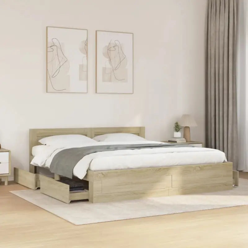Bedframe van bewerkt hout voor een comfortabele slaapkamer - Sonoma eiken / 200 x 200 cm - Bedden & bedframes