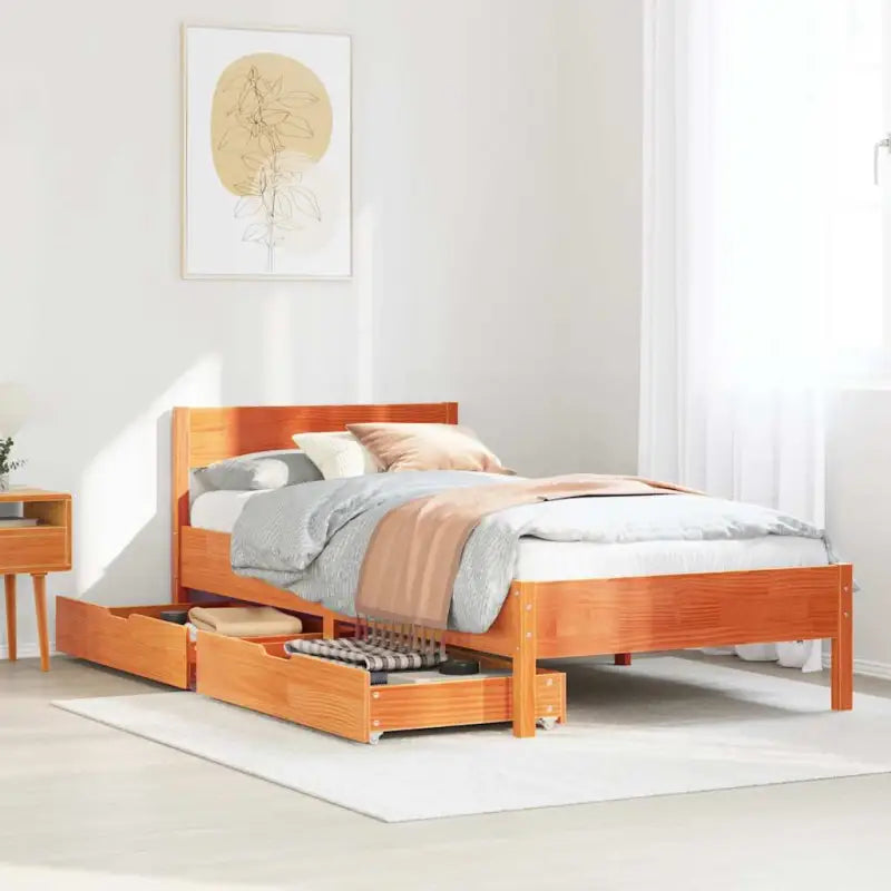 Bedframe van massief grenenhout in wit materiaal voor een goede nachtrust - Wasbruin / 75 x 190 cm - Bedden & bedframes