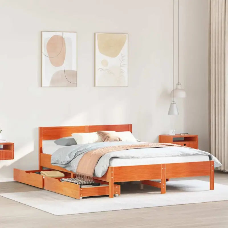 Bedframe van massief grenenhout in wit materiaal voor een goede nachtrust - Wasbruin / 120 x 190 cm - Bedden & bedframes