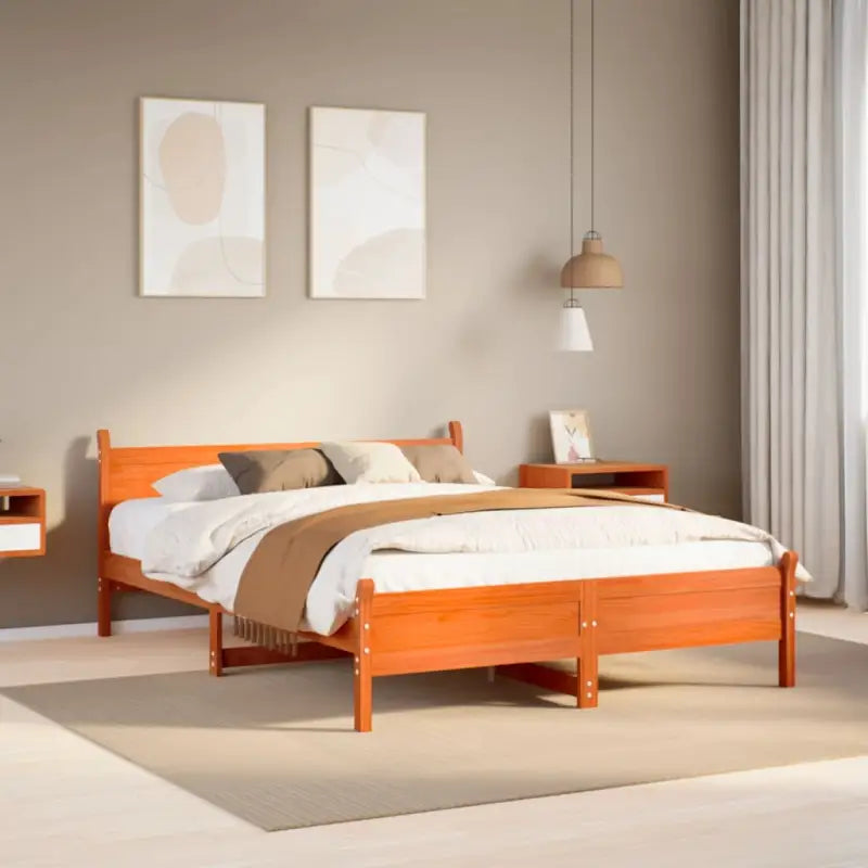 Bedframe van massief grenenhout met extra opbergruimte voor je slaapkamer - Wasbruin / 120 x 200 cm - Bedden & bedframes