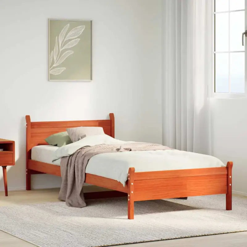 Bedframe van massief grenenhout met extra opbergruimte voor je slaapkamer - Wasbruin / 75 x 190 cm - Bedden & bedframes