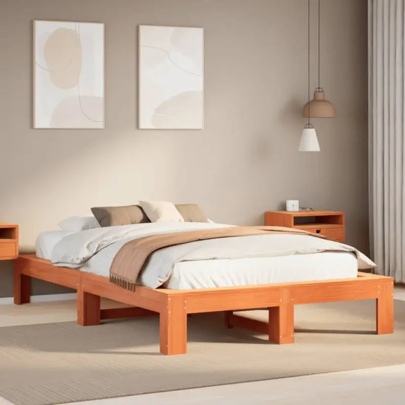 Bedframe van massief grenenhout met extra opbergruimte - Wasbruin / 120 x 200 cm - Bedden & bedframes
