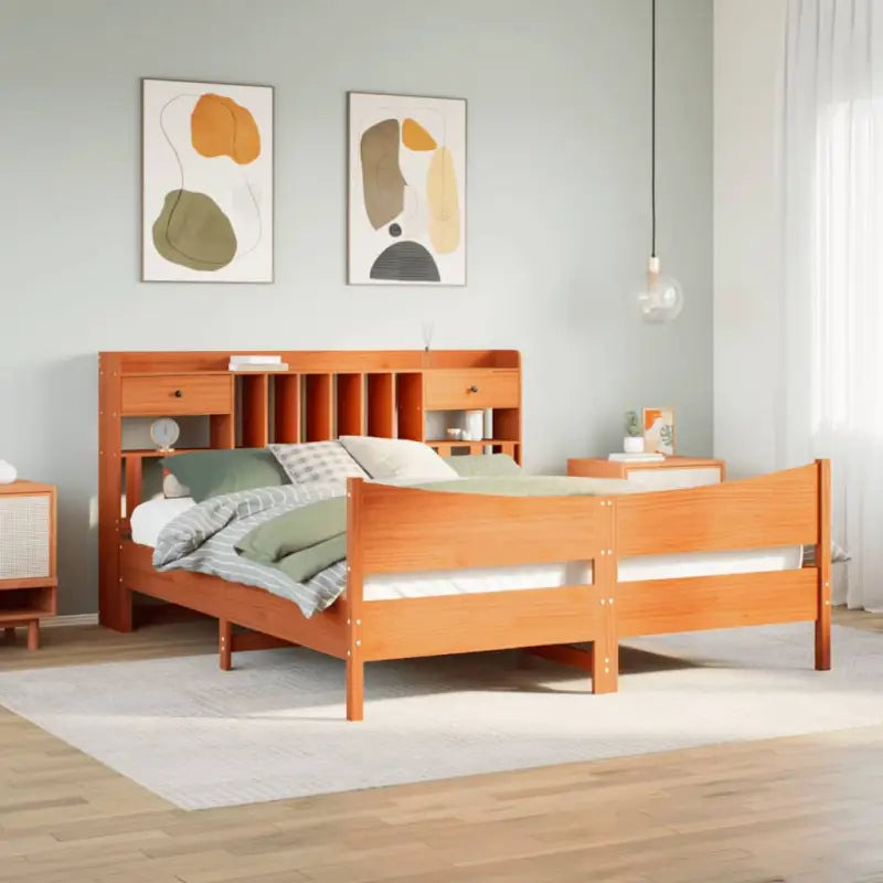 Bedframe van massief grenenhout met extra opbergruimte - Wasbruin / 200 x 200 cm - Bedden & bedframes