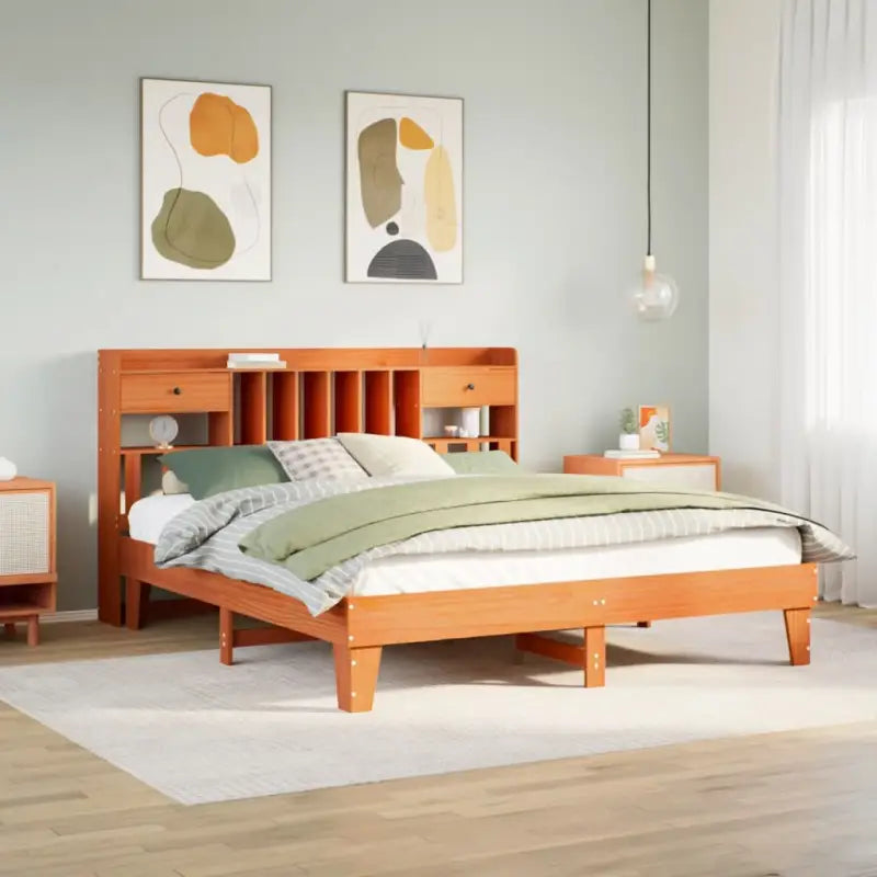 Bedframe van massief grenenhout met extra opbergruimte - Wasbruin / 200 x 200 cm - Bedden & bedframes