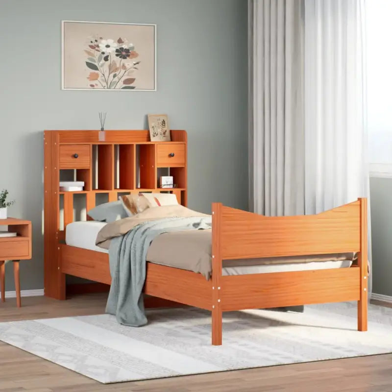 Bedframe van massief grenenhout met extra opbergruimte - Wasbruin / 75 x 190 cm - Bedden & bedframes