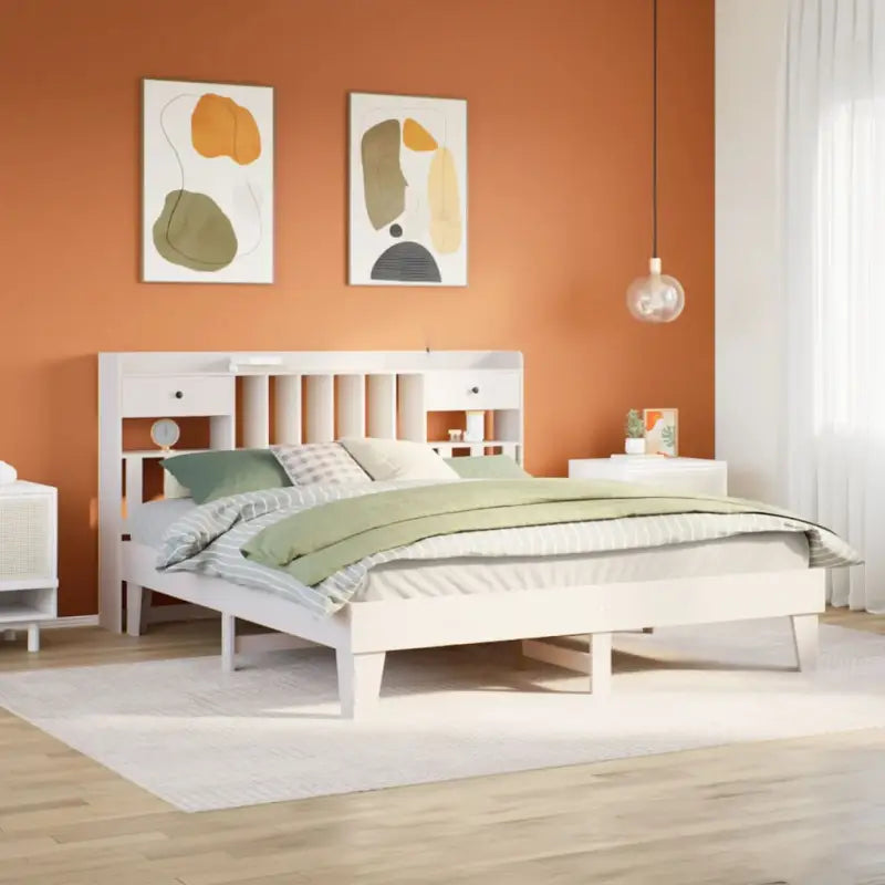Bedframe van massief grenenhout met extra opbergruimte - Wit / 200 x 200 cm - Bedden & bedframes