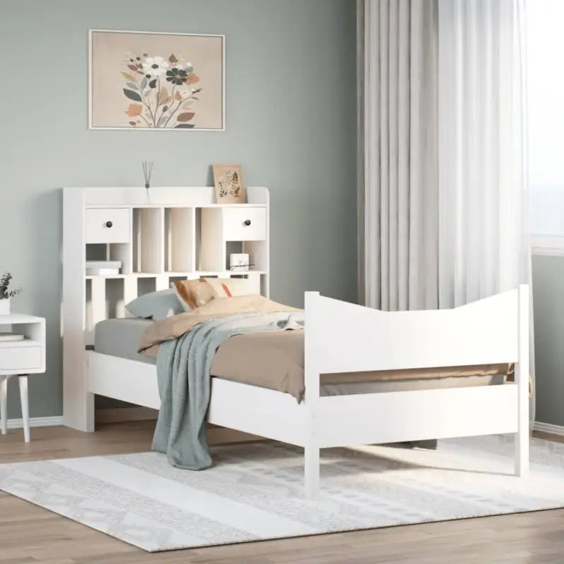 Bedframe van massief grenenhout met extra opbergruimte - Wit / 75 x 190 cm - Bedden & bedframes