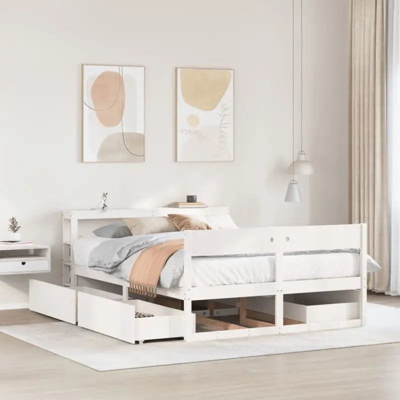 Bedframe van massief grenenhout met opbergruimte voor elke slaapkamer - Wit / 160 x 200 cm - Bedden & bedframes