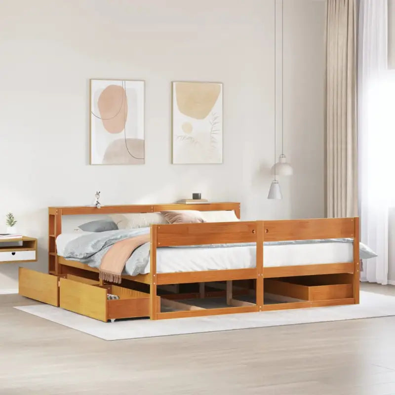 Bedframe van massief grenenhout met opbergruimte voor elke slaapkamer - Wasbruin / 180 x 200 cm - Bedden & bedframes