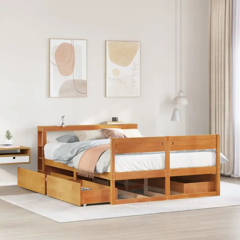 Bedframe van massief grenenhout met opbergruimte voor elke slaapkamer - Wasbruin / 120 x 200 cm - Bedden & bedframes