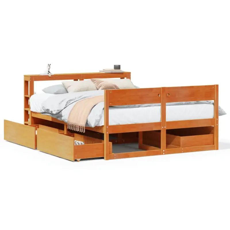 Bedframe van massief grenenhout met opbergruimte voor elke slaapkamer - Wasbruin / 135 x 190 cm - Bedden & bedframes