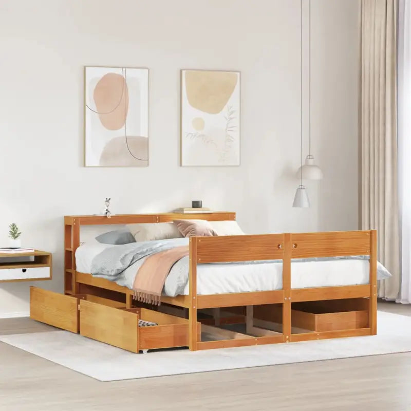 Bedframe van massief grenenhout met opbergruimte voor elke slaapkamer - Wasbruin / 120 x 190 cm - Bedden & bedframes