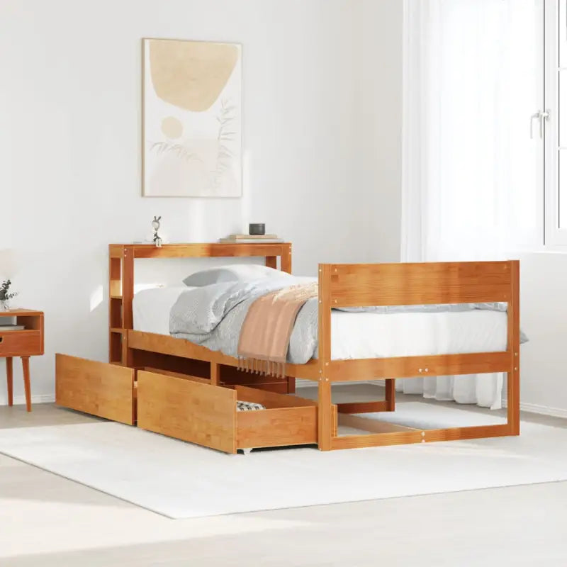 Bedframe van massief grenenhout met opbergruimte voor elke slaapkamer - Wasbruin / 75 x 190 cm - Bedden & bedframes