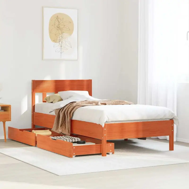 Bedframe van massief grenenhout voor een stabiele en duurzame slaapkamer - Wasbruin / 75 x 190 cm - Bedden & bedframes