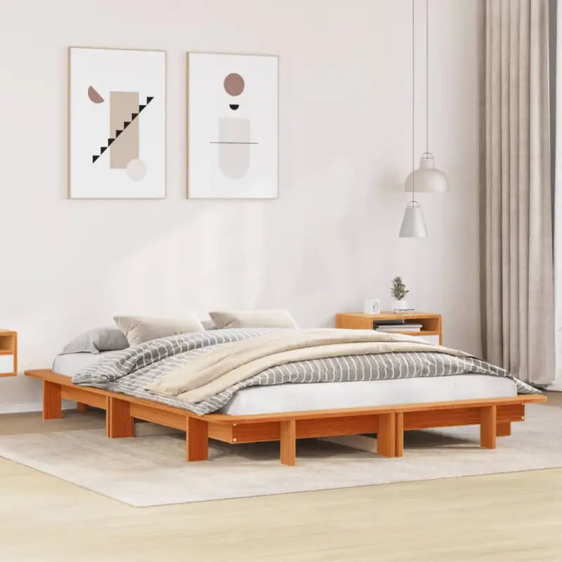 Bedframe van massief grenenhout voor een stabiele en duurzame slaapkamer - Wasbruin / 140 x 190 cm - Bedden & bedframes