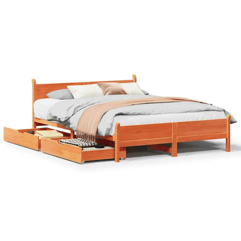 Bedframe van massief grenenhout voor een stabiele en duurzame slaapplaats - Wasbruin / 120 x 190 cm - Bedden & bedframes