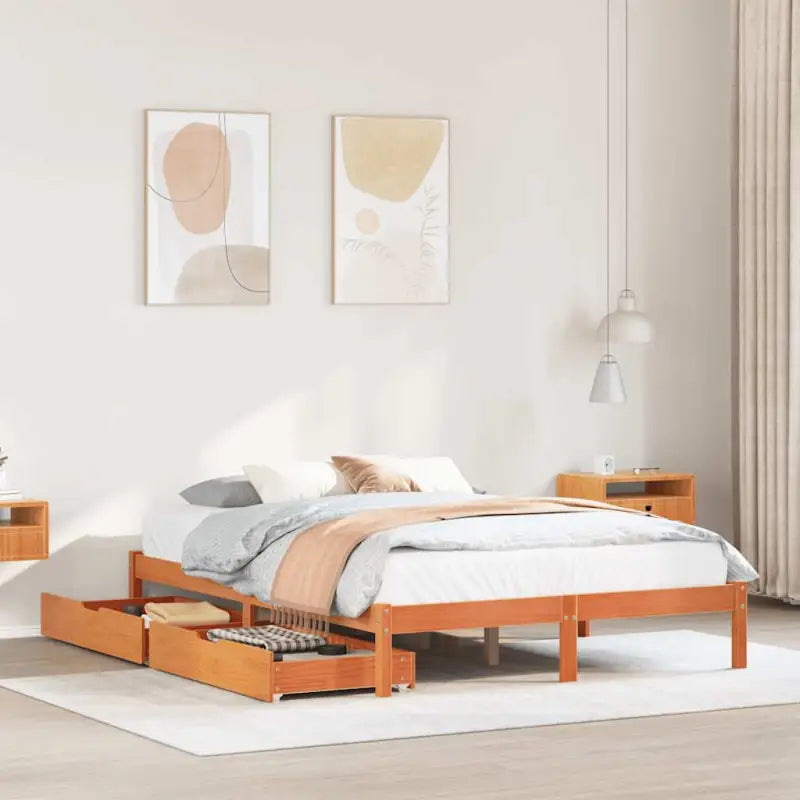 Bedframe van massief grenenhout voor een stabiele en duurzame slaap - Wasbruin / 120 x 200 cm - Bedden & bedframes