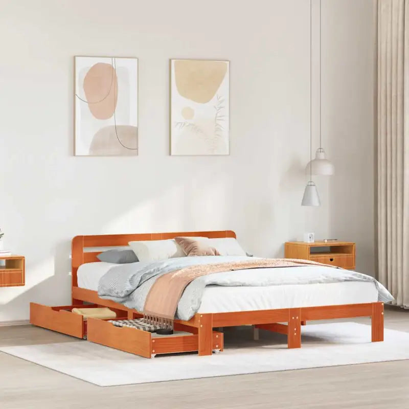Bedframe van massief grenenhout voor een stabiele nachtrust - Wasbruin / 135 x 190 cm - Bedden & bedframes