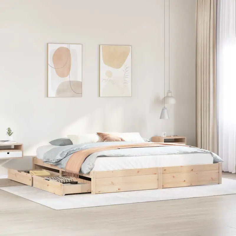 Bedframe van massief grenenhout voor een stabiele slaapbasis - Naturel / 200 x 200 cm - Bedden & bedframes