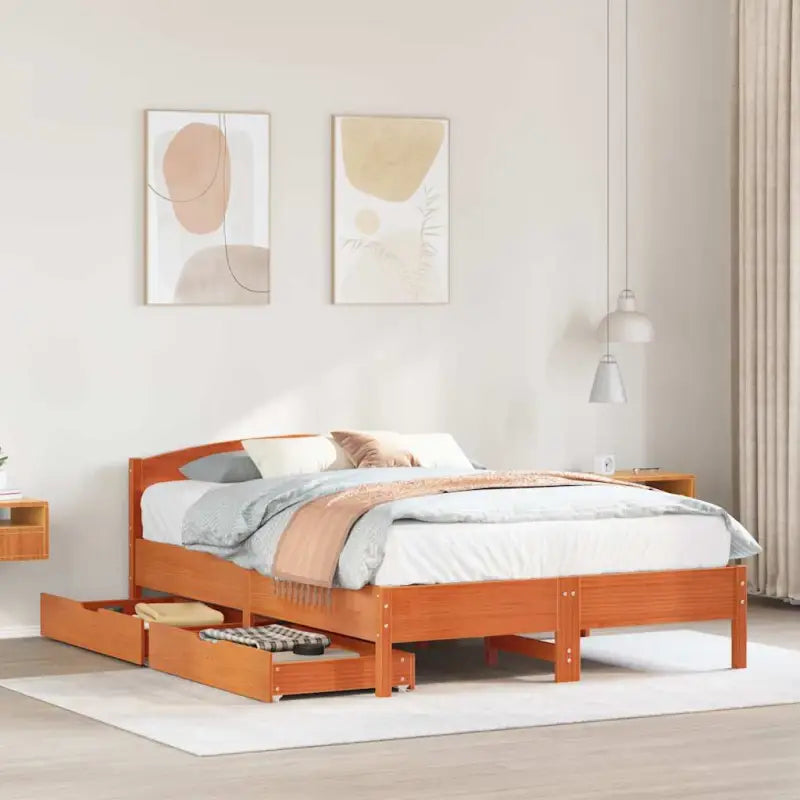 Bedframe van massief grenenhout voor een stabiele slaapkamer basis - Wasbruin / 140 x 200 cm - Bedden & bedframes